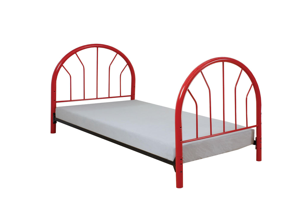 Metal Twin Headboard and Footboard with Curved Spindles, Red