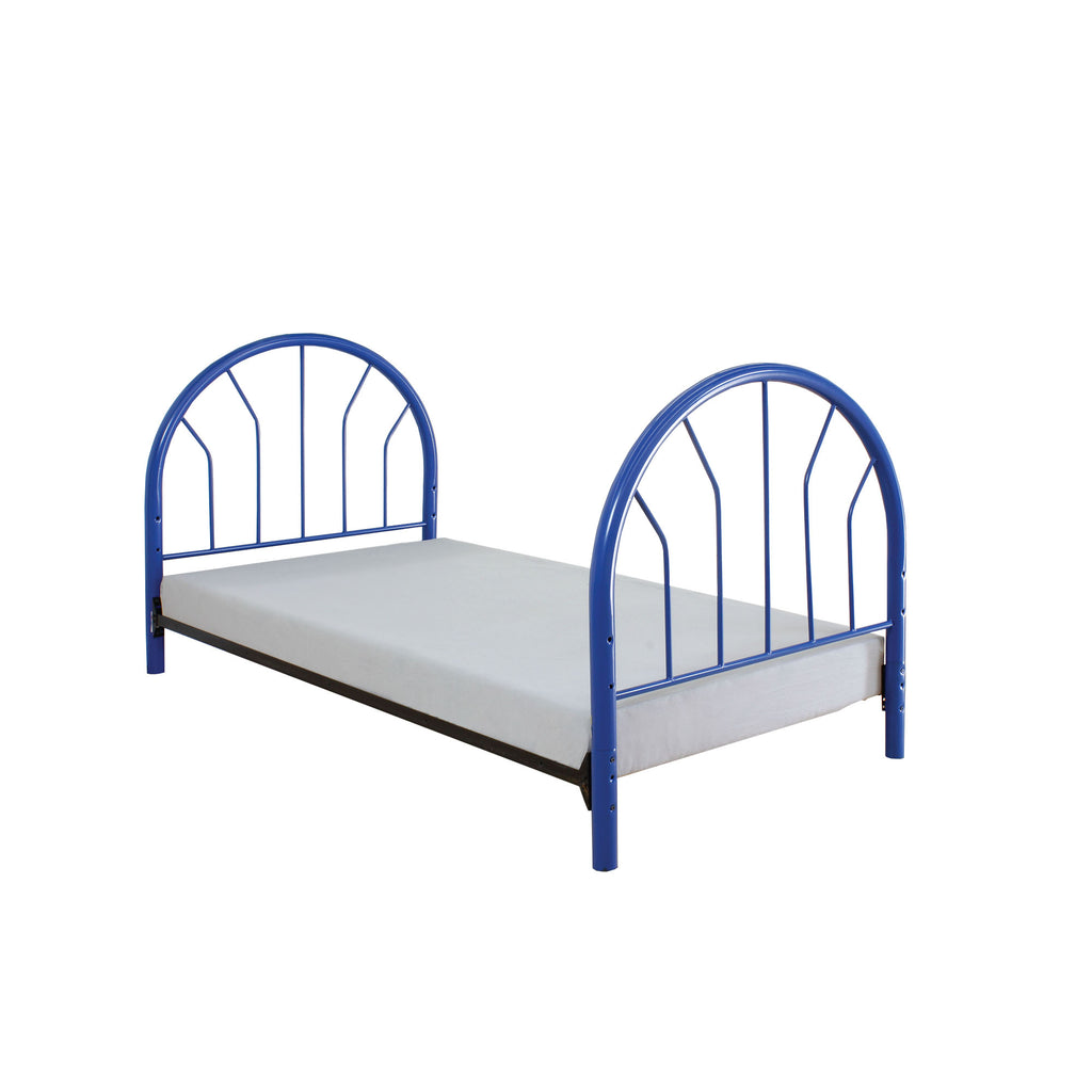 Metal Twin Headboard and Footboard with Curved Spindles, Blue