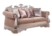 Velvet Upholstered Loveseat with Padded Seat Cushions and Tufted Backrest, Brown and Silver