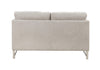 Linen Upholstered Loveseat with Two Pillows and Metal Sled Base, Beige and Silver
