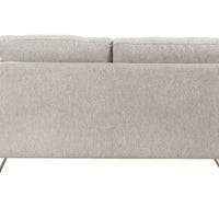 Linen Upholstered Loveseat with Two Pillows and Metal Sled Base, Beige and Silver