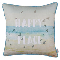 Square Happy Place Beach Quote Decorative Throw Pillow Cover