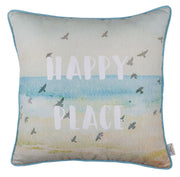 Square Happy Place Beach Quote Decorative Throw Pillow Cover