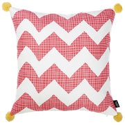 Pink Chevron and Pom Printed Decorative Throw Pillow Cover.