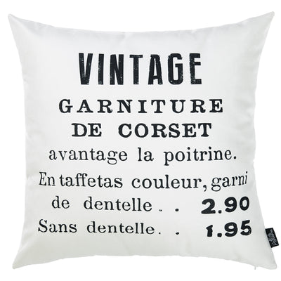 Black and White French Vintage Decorative Throw Pillow Cover