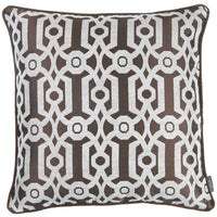 Brown and White Jacquard Geo Decorative Throw Pillow Cover