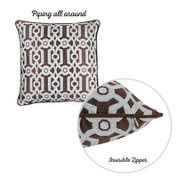 Brown and White Jacquard Geo Decorative Throw Pillow Cover