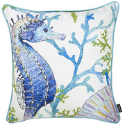 Square White Blue And Green Seahorse Decorative Throw Pillow Cover