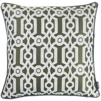 Khaki Green and White Jacquard Geo Decorative Throw Pillow Cover