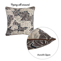 Brown Taupe White Jacquard Leaf Decorative Throw Pillow Cover