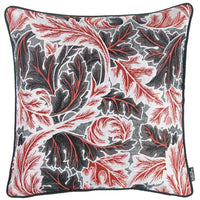 Black Red and White Jacquard Leaf Decorative Throw Pillow Cover