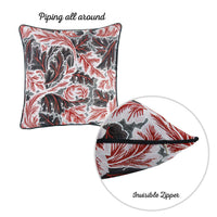 Black Red and White Jacquard Leaf Decorative Throw Pillow Cover