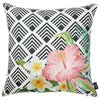 Black and White Pink Hibiscus Decorative Throw Pillow Cover