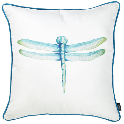 Square Aqua Blue Watercolor Dragonfly Decorative Throw Pillow Cover