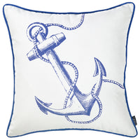 Blue and White Nautical Anchor Decorative Throw Pillow Cover