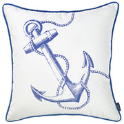 Blue and White Nautical Anchor Decorative Throw Pillow Cover