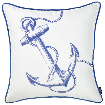 Blue and White Nautical Anchor Decorative Throw Pillow Cover