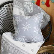 18"x18" White Snow Flakes Christmas Decorative Throw Pillow Cover