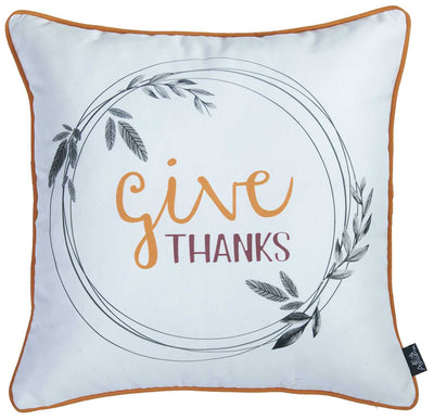 Give Thanks Square Printed Decorative Throw Pillow Cover