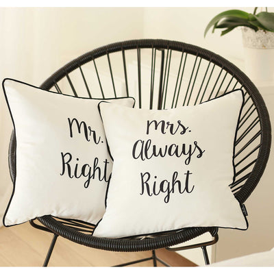 Set of 2 Mr. and Mrs. Right Decorative Printed Pillow Covers