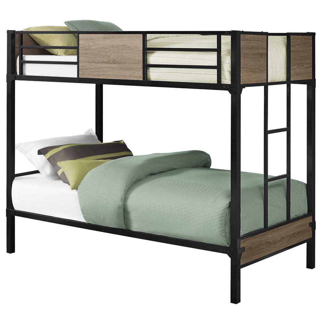 41"x 78.5"x 64.5" Bunk Bed Twin Size Dark Taupe Black Metal