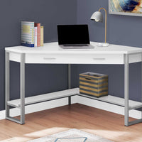 42"x 42"x 30" Computer Desk White Corner Silver Metal