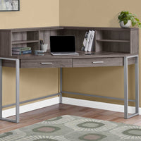 47.5"x 47.5"x 42" Computer Desk Dark Taupe Corner Silver Metal