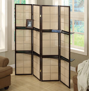 1"x 59"x 70.25" Folding Screen 4 Panel Cappuccino 2 Display Shelves