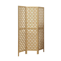 1"x 52"x 70.25" Folding Screen 3 Panel Gold Frame Lantern Design