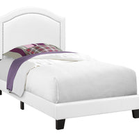 43"x 80.25"x 51.5" Bed Twin Size White Leather Look With Chrome Trim