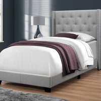 45.25"x 82.75"x 49.75" Bed Twin Size Grey Linen With Chrome Trim