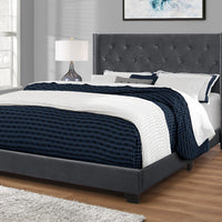 66.5"x 87.5"x 49.75" Bed Queen Size Dark Grey Velvet With Chrome Trim