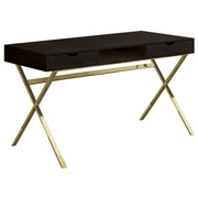 23.75"x 47.25"x 29.25" Computer Desk Cappuccino Or Gold Metal