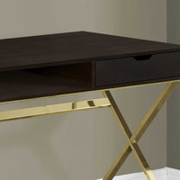 23.75"x 47.25"x 29.25" Computer Desk Cappuccino Or Gold Metal