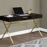 23.75"x 47.25"x 29.25" Computer Desk Cappuccino Or Gold Metal