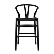 20.08" X 20.87" X 38.19" Black Solid Beech Wood Counter Stool With Black Rush Seat