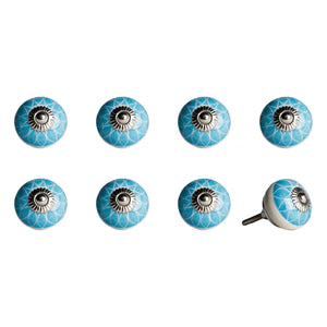 1.5" x 1.5" x 1.5" Ceramic-Metal Aqua &amp; White 8 Pack Knob