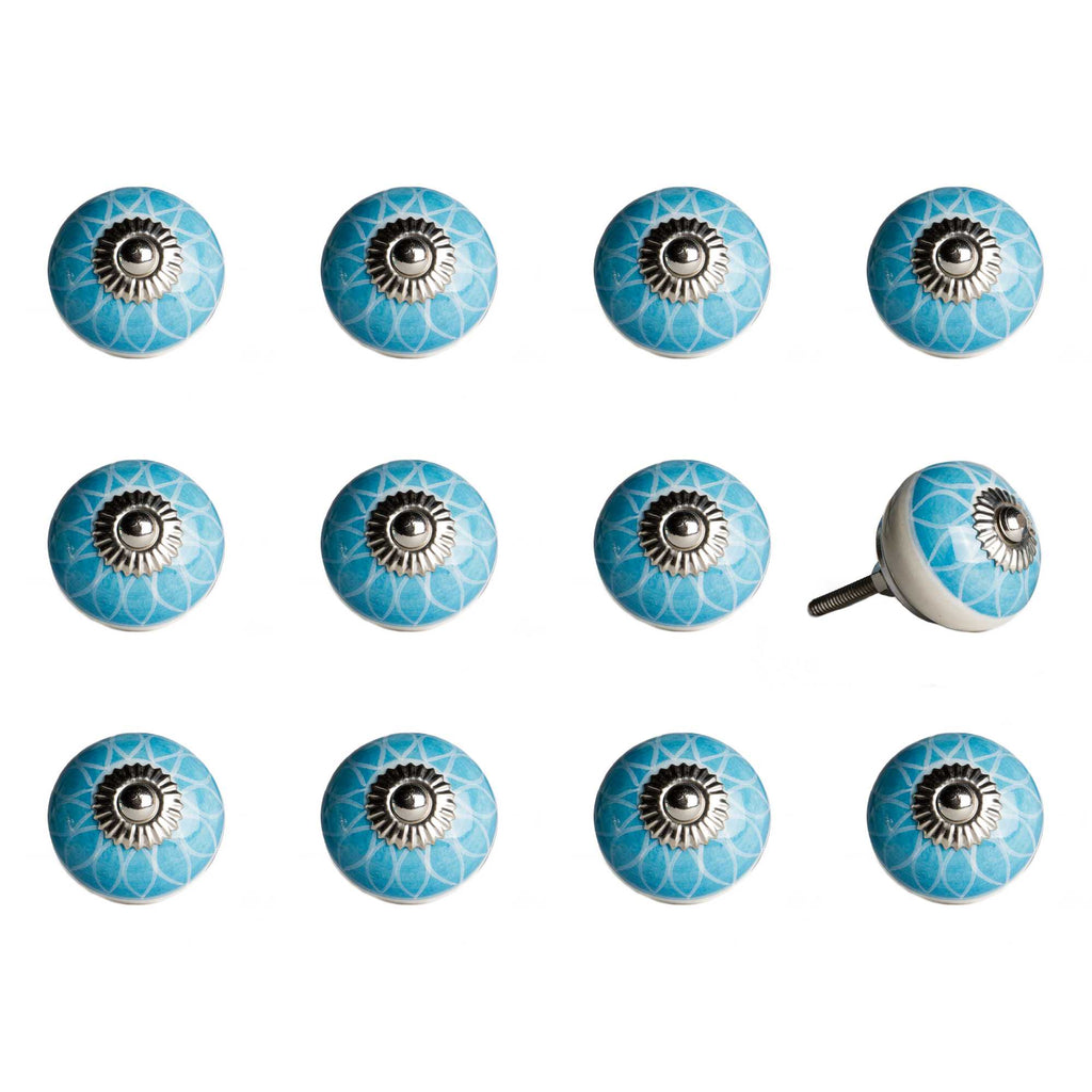 1.5" x 1.5" x 1.5" Ceramic-Metal Aqua &amp; White 12 Pack Knob