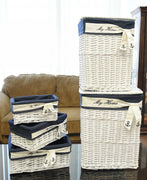 Set of 5 White and Blue Willow Rectangular Baskets