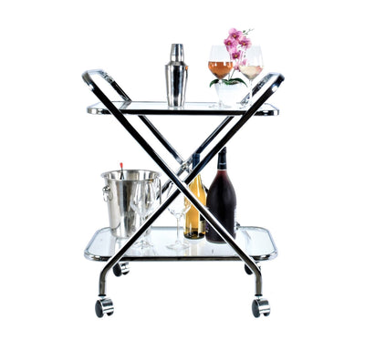 Modern Chrome X Shape Rolling Bar Cart