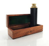 Black Leather and Brass Handheld Telescope in Wood Box