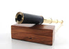 Black Leather and Brass Handheld Telescope in Wood Box