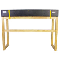 43" X 16" X 32" Black &amp; Natural Solid Wood Three Drawer Console Table