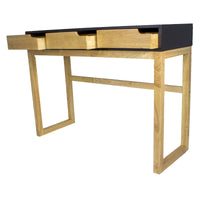 43" X 16" X 32" Black &amp; Natural Solid Wood Three Drawer Console Table