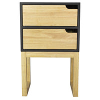 16" X 12" X 26" Black &amp; Natural Solid Wood Two Drawer Side Table