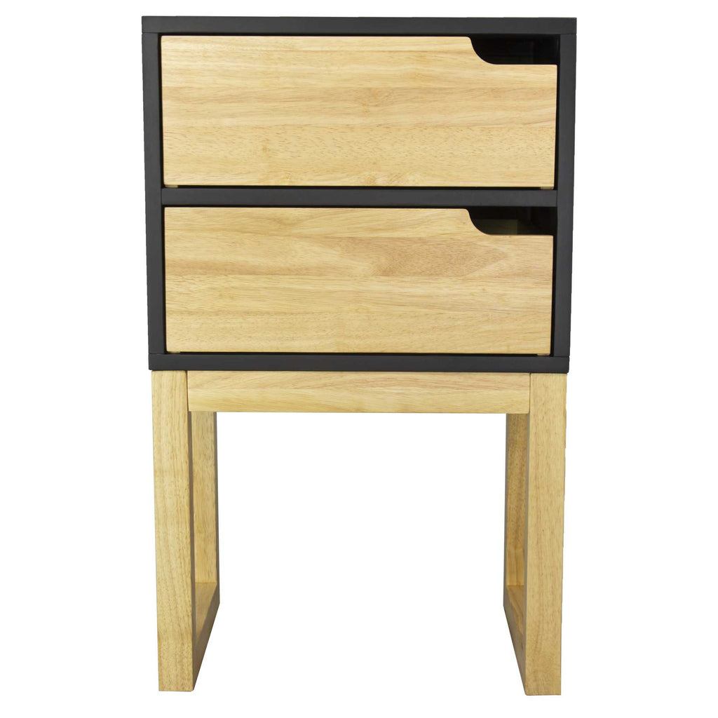 16" X 12" X 26" Black &amp; Natural Solid Wood Two Drawer Side Table