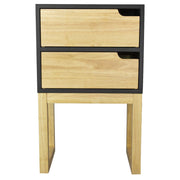 16" X 12" X 26" Black &amp; Natural Solid Wood Two Drawer Side Table