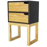 16" X 12" X 26" Black &amp; Natural Solid Wood Two Drawer Side Table