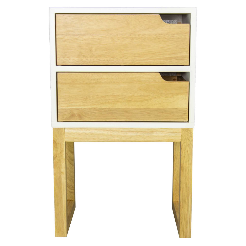 16" X 12" X 26" White &amp; Natural Solid Wood Two Drawer Side Table