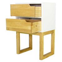 16" X 12" X 26" White &amp; Natural Solid Wood Two Drawer Side Table